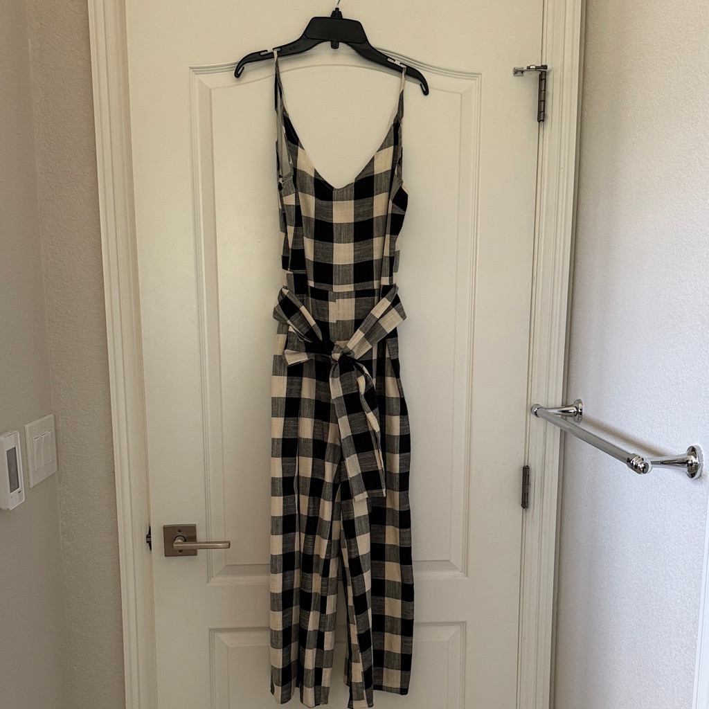 Checked Cotton-Blend Sleeveless Jumpsuit In Black & Cream
